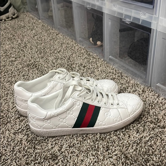 Kids White Sneakers with Red and Green Stripes - Picture 2 of 2